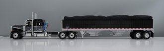 1:64 Peterbilt 379 Flattop Sleeper w/Wilson Hopper Bottom Grain Trailer (Black/Gray)