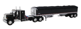 1:64 GMC General Flat Top Sleeper w/Wilson Pacesetter Hopper Bottom Grain Trailer (Black) 1:64 GMC General Flat Top Sleeper w/Wilson Pacesetter Hopper Bottom Grain Trailer (Black)