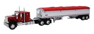 1:64 GMC General Flat Top Sleeper w/Wilson Pacesetter Hopper Bottom Grain Trailer (Red/Black) 1:64 GMC General Flat Top Sleeper w/Wilson Pacesetter Hopper Bottom Grain Trailer (Red/Black)