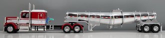 1:64 Peterbilt 589 63" Flat Top Sleeper w/Polar Deep Drop Trailer (Red w/White Seminole Strips) 1:64 Peterbilt 589 63" Flat Top Sleeper w/Polar Deep Drop Trailer (Red w/White Seminole Strips)