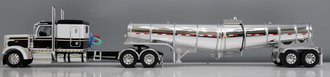 1:64 Peterbilt 589 63" Flat Top Sleeper w/Polar Deep Drop Trailer (White w/Black Seminole Strips) 1:64 Peterbilt 589 63" Flat Top Sleeper w/Polar Deep Drop Trailer (White w/Black Seminole Strips)