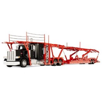 1:64 Peterbilt 389 Flat-Top Sleeper w/Boydstun 9106-48EZ Car Carrier Trailer (Black/Red) 1:64 Peterbilt 389 Flat-Top Sleeper w/Boydstun 9106-48EZ Car Carrier Trailer (Black/Red)