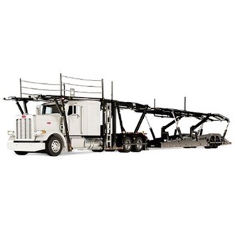 1:64 Peterbilt 389 Flat-Top Sleeper w/Boydstun 9106-48EZ Car Carrier Trailer (White/Black) 1:64 Peterbilt 389 Flat-Top Sleeper w/Boydstun 9106-48EZ Car Carrier Trailer (White/Black)