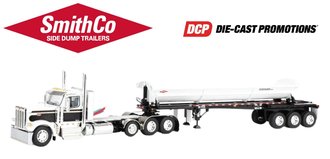 1:64 Peterbilt 589 Day Cab w/Smithco Tri-Axle Side Dump Trailer (White/Black)