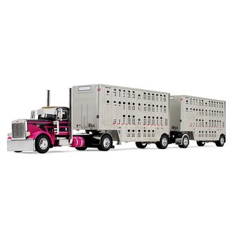 1:64 Peterbilt 389 Day Cab w/28' Wilson Silverstar Double Livestock Trailers (Black/Magenta) 1:64 Peterbilt 389 Day Cab w/28' Wilson Silverstar Double Livestock Trailers (Black/Magenta)