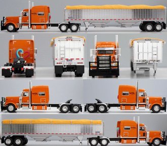 1:64 Peterbilt 389 Sleeper w/Wilson Pacesetter Grain Trailer "Tri-State Commodities" (Orange/Chrome)