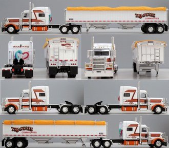 1:64 Peterbilt 389 Sleeper w/Wilson Pacesetter Grain Trailer "Tri-State Commodities" (White/Orange)