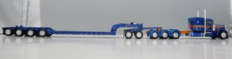 1:64 Peterbilt 379 Sleeper w/Lowboy, Jeep & Stinger (Blue/Orange) 1:64 Peterbilt 379 Sleeper w/Lowboy, Jeep & Stinger (Blue/Orange)
