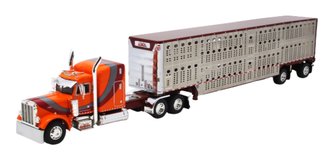 1:64 Peterbilt 379 Sleeper w/Spread Axle Wilson Silver Star Livestock Trailer "Coffey Farms"