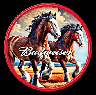 Metal Sign - Budweiser - Clydesdales (Round) *** Fully Embossed Steel ***