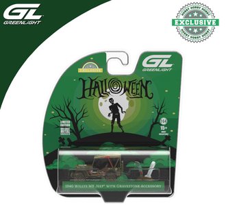 1:64 Halloween Monster Edition - 1940 Willys MB Jeep - Zombie Tribute w/Gravestone Accessory