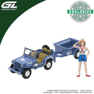 1:64 Hitch & Tow - 1943 Willys MB Jeep w/Cargo Trailer & Military Pin-Up Girl "America 250 Edition"