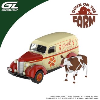 1:64 Down on the Farm Series 12 - 1939 Chevrolet Panel Van w/Cow Figure 1:64 Down on the Farm Series 12 - 1939 Chevrolet Panel Van w/Cow Figure