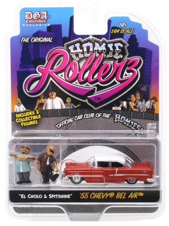 1:64 Homie Rollerz 2025 Series 1 - 1955 Chevrolet Bel Air w/El Cholo & Spitshine