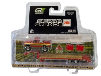 1:64 1987 GMC Sierra K2500 Red w/Gooseneck Trailer (Red/Gold) 1:64 1987 GMC Sierra K2500 Red w/Gooseneck Trailer (Red/Gold)