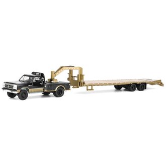 1:64 1992 1st Gen Dodge Ram Flatbed Dually w/Gooseneck Flatbed Trailer (Black/Gold) 1:64 1992 1st Gen Dodge Ram Flatbed Dually w/Gooseneck Flatbed Trailer (Black/Gold)