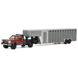1:64 1992 1st Gen Dodge Ram Flatbed Dually w/Gooseneck Livestock Trailer (Maroon) 1:64 1992 1st Gen Dodge Ram Flatbed Dually w/Gooseneck Livestock Trailer (Maroon)