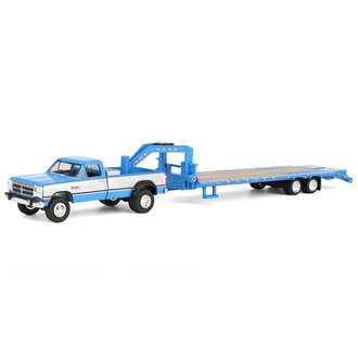 1:64 1993 1st Gen Dodge Ram W-350 Dually w/Toolbox & Gooseneck Flatbed Trailer (Blue/White) 1:64 1993 1st Gen Dodge Ram W-350 Dually w/Toolbox & Gooseneck Flatbed Trailer (Blue/White)