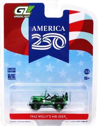 Super Chase 1:64 America 250 Edition - 1942 Willy's MB ***Green Chrome*** Super Chase 1:64 America 250 Edition - 1942 Willy's MB ***Green Chrome***
