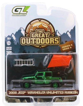 Chase 1:64 2008 Jeep Wrangler Unlimited Rubicon w/Modern Rooftop Camper **Green Chrome*** Chase 1:64 2008 Jeep Wrangler Unlimited Rubicon w/Modern Rooftop Camper **Green Chrome***