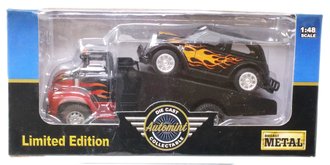 1:48 GMC C.O.E Ramp Truck w/Custom Hot Rod (Black w/Flames)