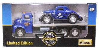 1:48 GMC C.O.E Ramp Truck w/Custom Hot Rod (Blue)