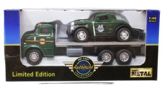 1:48 GMC C.O.E Ramp Truck w/Custom Hot Rod (Green)