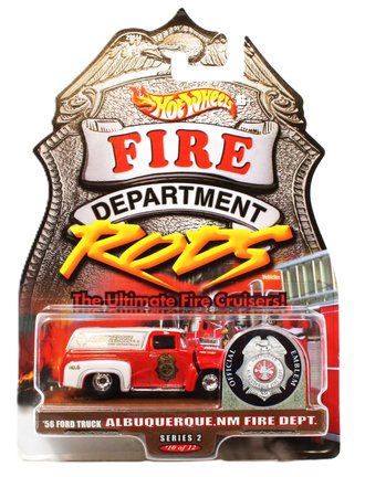 1:64 FD Rods - 1956 Ford Truck - Albuquerque, NM Fire Dept. (Red/White w/Flames)