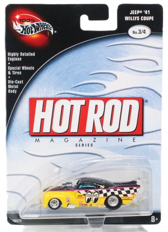 1:64 100% Hot Wheels - Hot Rod Magazine Series - Jeep 1941 Willys Coupe (Yellow/Black Mooneyes)