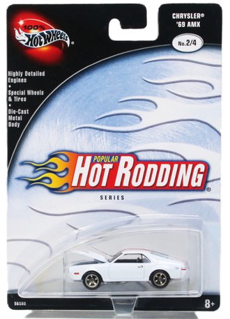 1:64 100% Hot Wheels - Popular Hot Rodding Series - Chrysler 1969 AMX (White w/Red Stripes)