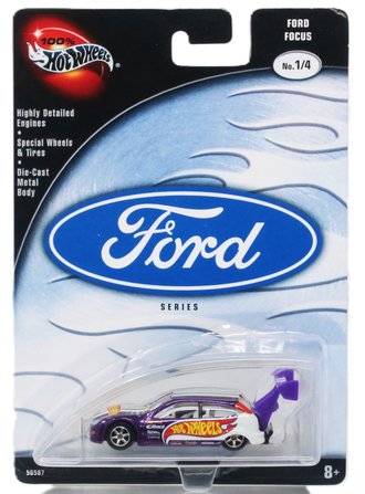 1:64 100% Hot Wheels - Ford Series - Ford Focus (Purple w/White Stripes & Hotwheels Logo)