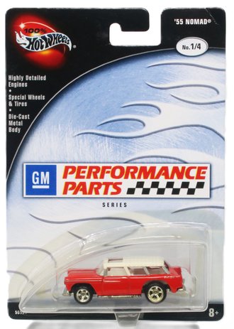 1:64 100% Hot Wheels - GM Performance Parts Series - 1955 Chevy Nomad (Red) ***Creased Corner***