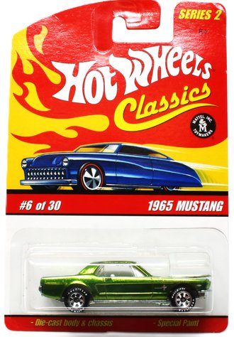 1:64 Hot Wheels Classics - 1965 Mustang (Light Green w/White Stripes)