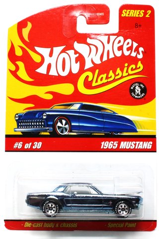 1:64 Hot Wheels Classics - 1965 Mustang (Light Blue w/Black Stripes)