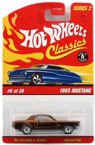 1:64 Hot Wheels Classics - 1965 Mustang (Gold w/White Stripes)
