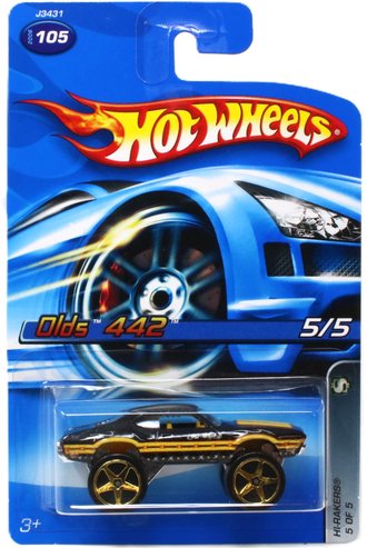 1:64 Hi-Rakers - Olds 442 (Black w/Gold 5 Spoke Wheels)
