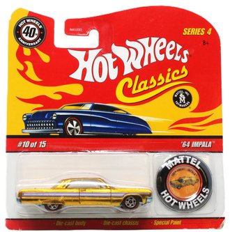 Hot Wheels - Classics 40th Anniversary - '64 Impala (Gold Chrome w/White Stripe) ***Soft Corner***