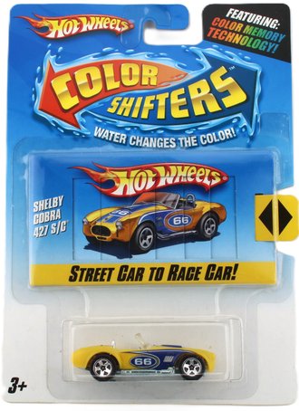 1:64 Color Shifters - Shelby Cobra 427 S/C #66 - Street Car To Race Car! (Yellow w/Blue Stripes)