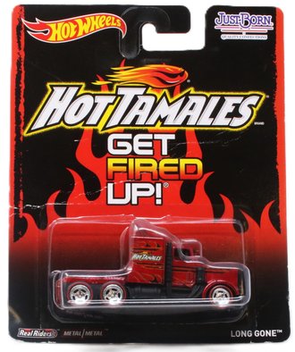 Hot Wheels Premium - JustBorn - Long Gone "Hot Tamales" (Red w/Black Flames) ***Creased***