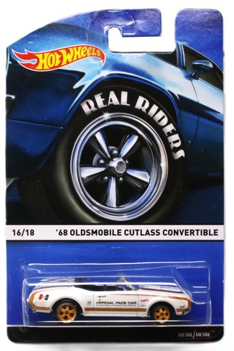 1:64 Hot Wheels - Real Riders - 1968 Oldsmobile Cutlass Convertible Pace Car (White w/Gold Stripes) 1:64 Hot Wheels - Real Riders - 1968 Oldsmobile Cutlass Convertible Pace Car (White w/Gold Stripes)