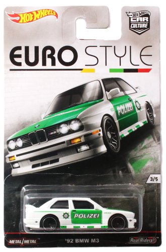 1:64 Hot Wheels - Car Culture - Euro Style - 1992 BMW M3 Polizei W8303 (White/Green)