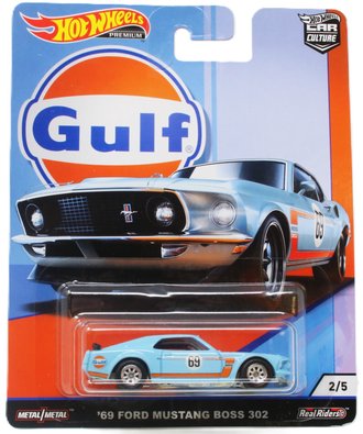 Hot Wheels Premium - Car Culture - Gulf - '69 Ford Mustang Boss 302 #69 (Blue/Orange)