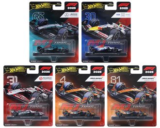 1:64 Hot Wheels 2025 Premium - Formula 1 Racing J - Mercedes, Red Bull, Hass, McLaren (Case of 8)
