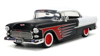 1:24 Big Time Muscle - 1955 Chevrolet Bel Air (Black/White w/Red Flames)