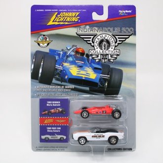 1:64 Indy 500 Collection - 1969 Winner Mario Andretti (Pink) & 1969 Pace Car Chevy Camaro (White)