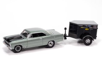 1:64 1967 Chevy II Nova w/Small Enclosed Trailer "Drag & Drive" (Willow Green Poly)