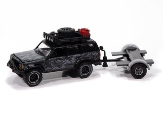 1:64 Jeep Cherokee XJ w/Tow Dolly (Black w/Gray Pattern) 1:64 Jeep Cherokee XJ w/Tow Dolly (Black w/Gray Pattern)