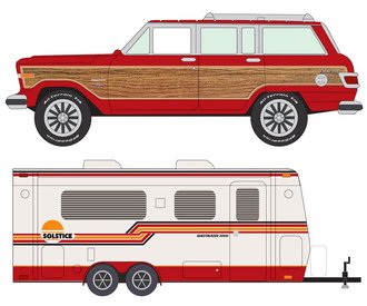 1:64 1981 Jeep Wagoneer w/Camper Trailer (Oriental Red)