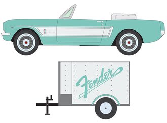 1:64 1965 Ford Mustang Convertible w/Small Enclosed Trailer (Aquamarine)
