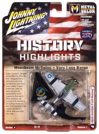WWII North American P-51D Mustang Moonbeam (McSwine Silver w/Blue & Yellow Striping) WWII North American P-51D Mustang Moonbeam (McSwine Silver w/Blue & Yellow Striping)